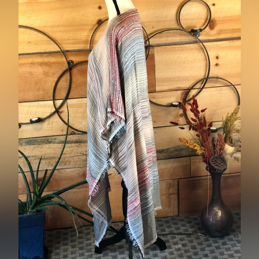 Textured Stripe Ruana Wrap - Picture 5 of 8